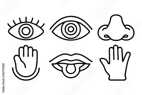 five human senses editable stroke outline icons se