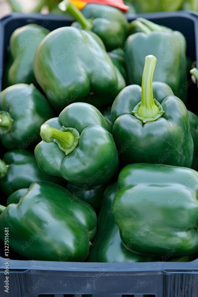 Fresh Green Bell Peppers in Crate Harvest Fresh Green Bell Peppers in Crate Harvest