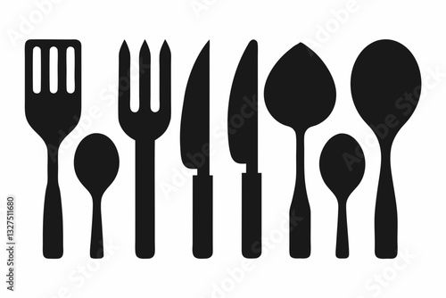 set of cutlery icon line art silhouette vector illustration