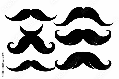 set of mustaches line art silhouette vector illustration