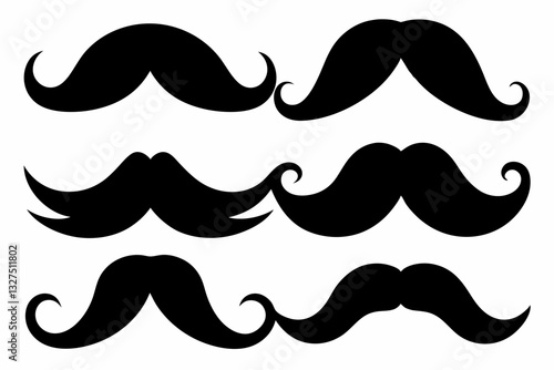 set of mustaches line art silhouette vector illustration