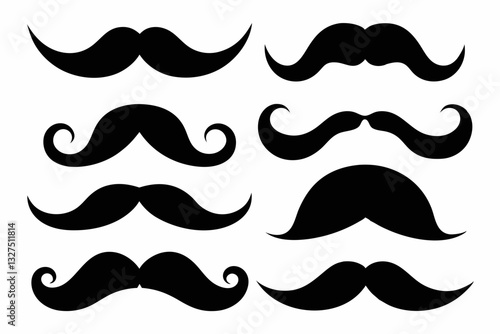 set of mustaches line art silhouette vector illustration
