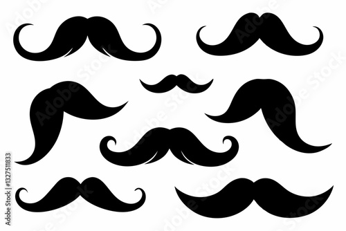set of mustaches line art silhouette vector illustration