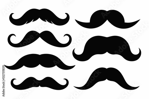 set of mustaches line art silhouette vector illustration