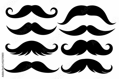 set of mustaches line art silhouette vector illustration