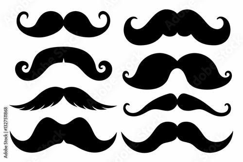 set of mustaches line art silhouette vector illustration