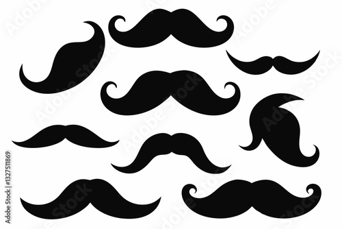 set of mustaches line art silhouette vector illustration