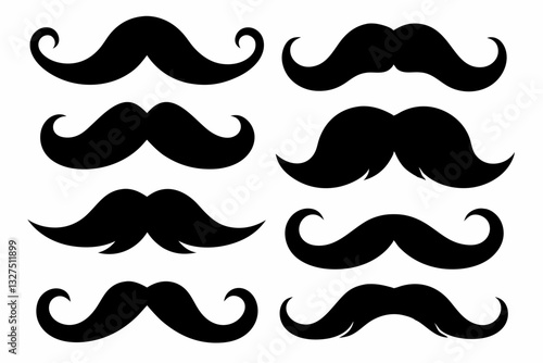set of mustaches line art silhouette vector illustration