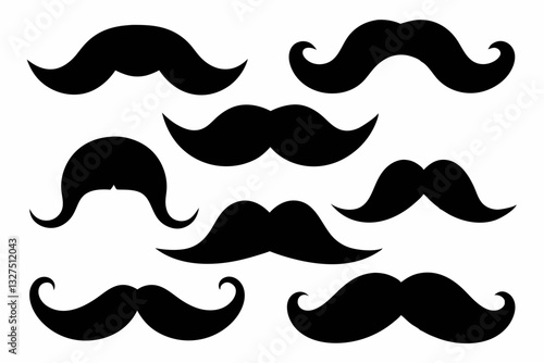 set of mustaches line art silhouette vector illustration