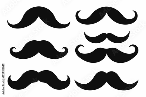 set of mustaches line art silhouette vector illustration