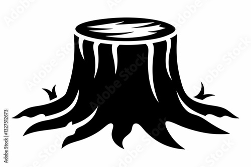 tree stump line art silhouette vector illustration