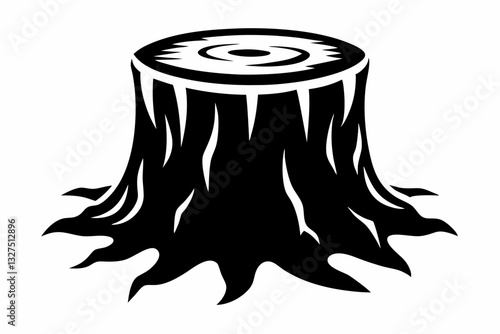 tree stump line art silhouette vector illustration