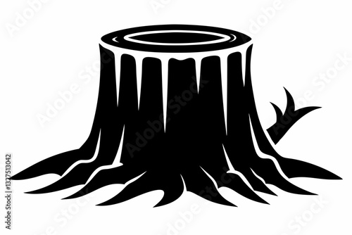 tree stump line art silhouette vector illustration