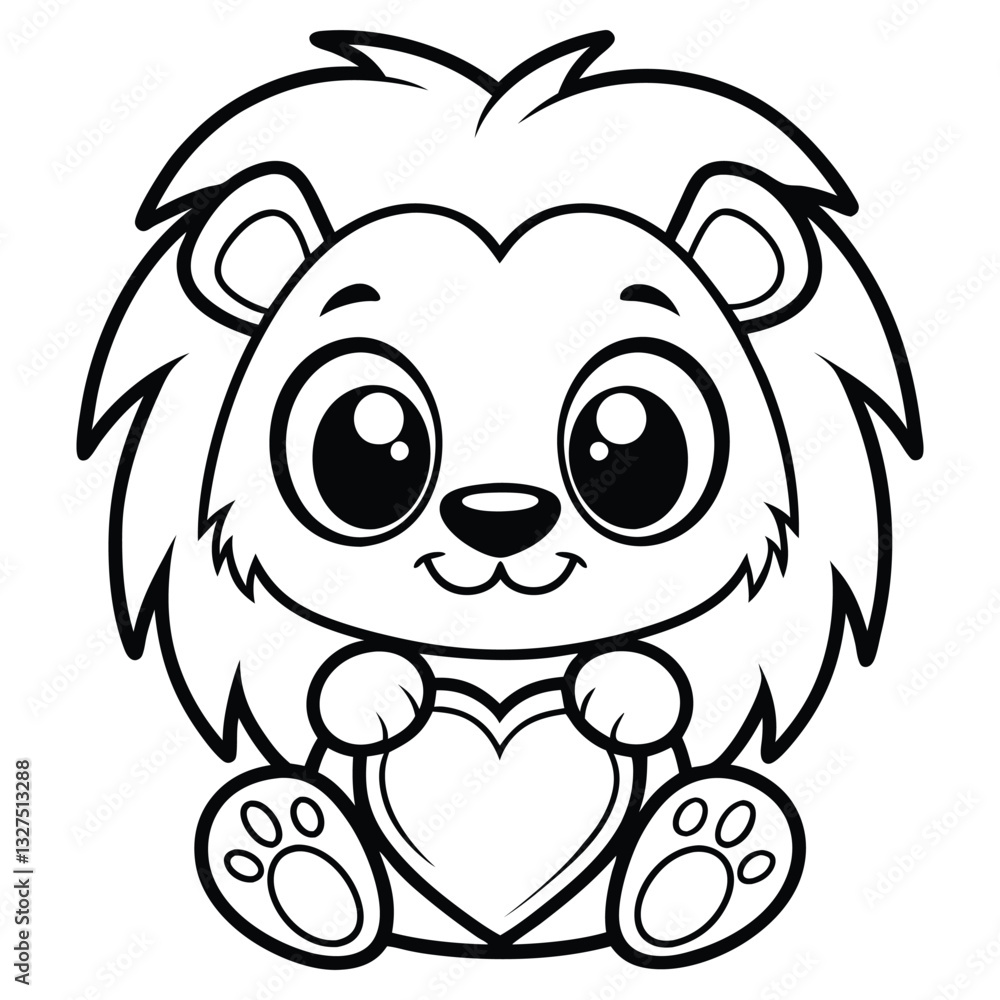 Obraz premium Lion Holding Heart Coloring Page for Kids line art silhouette vector.