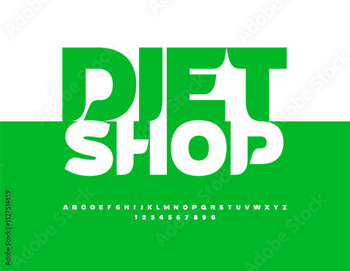 Vector Healthy concept Diet Shop with Creative Font. Modern style Alphabet Letters and Numbers set