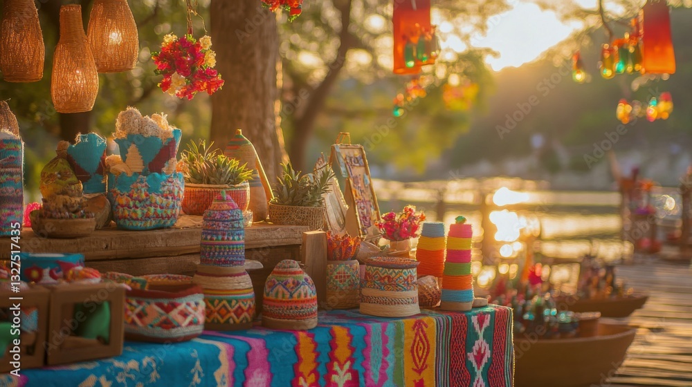 Fototapeta premium Local Artisans Showcase Crafts at Golden Hour