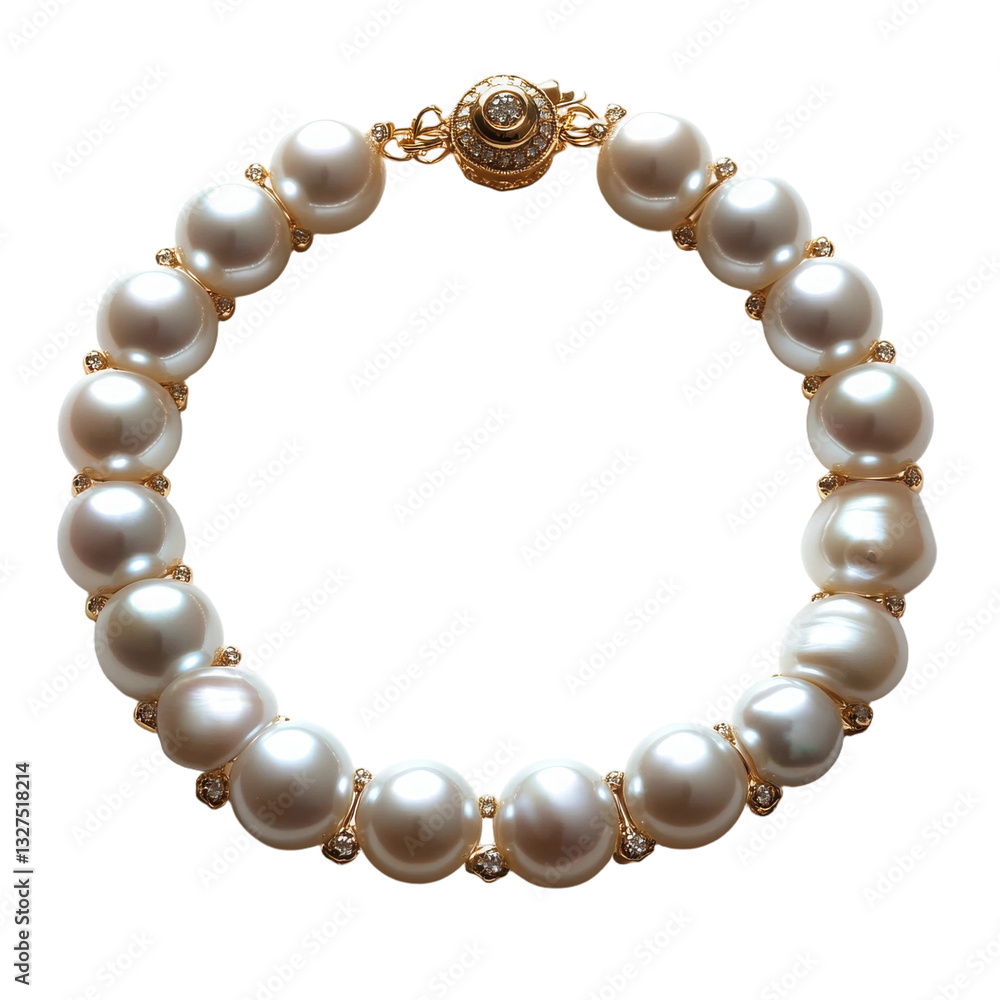 Fototapeta premium Elegant Pearl Bracelet with Diamond Clasp Luxury Gold Jewelry