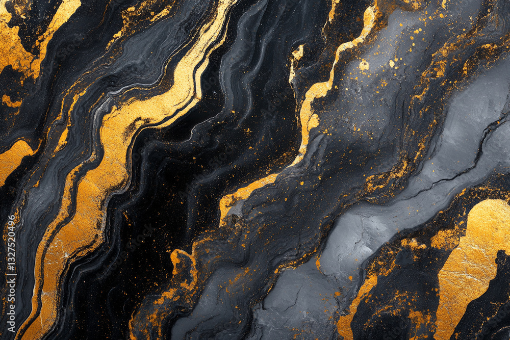 A striking abstract black and golden marble background with a grey effect A striking abstract black and golden marble background with a grey effect