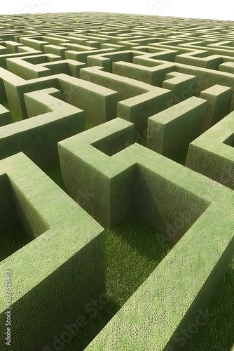 Aerial perspective of complex grassy garden maze challenges orientation