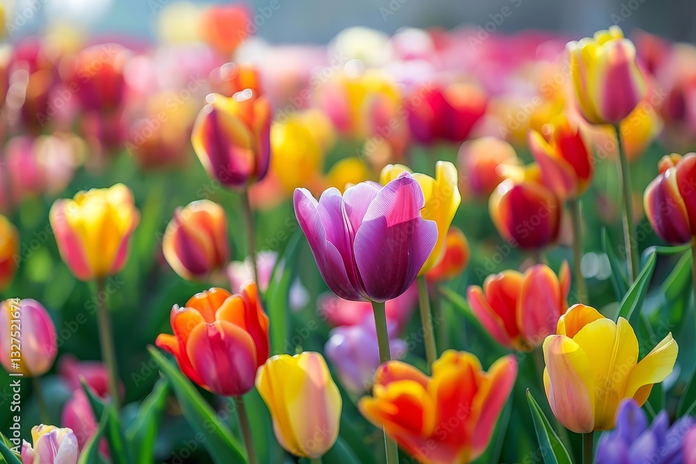 A field of colorful tulips in full bloom, swaying gently in the breeze on a sunny spring day, A field of colorful tulips swaying in the breeze A field of colorful tulips in full bloom, swaying gently in the breeze on a sunny spring day, A field of colorful tulips swaying in the breeze