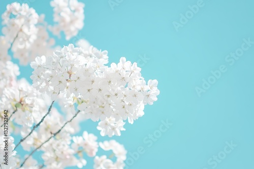 青空の下で咲く白い桜の花、春の到来を告げる美しい風景 photo