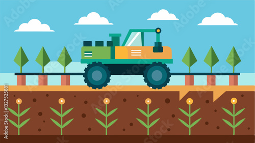 The tingedge design of precision planting machines minimizes soil disturbance preserving valuable nutrients and promoting healthier soil for future crops.. Vector illustration