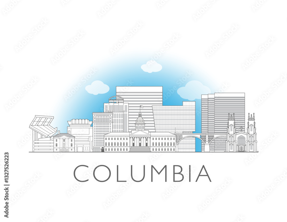 Naklejka premium Columbia, South Carolina skyline cityscape vector illustration