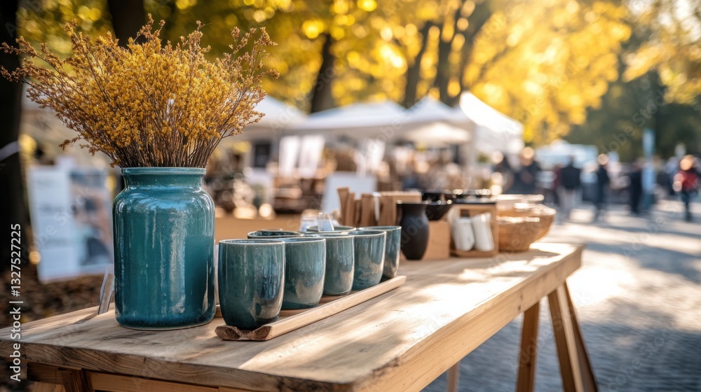Fototapeta premium Vibrant Artisan Crafts at Local Fairs in Golden Hour