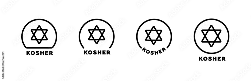 Four symbols with the star of david representing food certification as kosher for consumption. Four symbols with the star of david representing food certification as kosher for consumption.