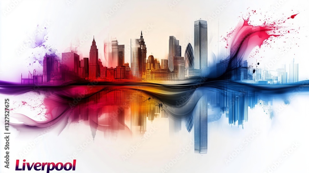 Obraz premium Stylish modern designed skyline silhouette of the city of Liverpool, in the colors of the national flag. Tourism concept.