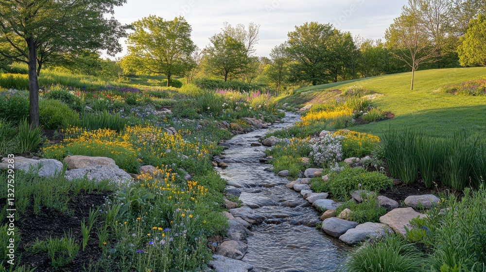 Vibrant Spring Scene with Wildflowers and Greenery Vibrant Spring Scene with Wildflowers and Greenery