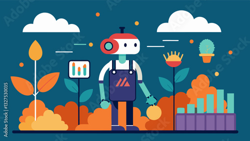 The AIpowered harvest prediction model uses machine learning algorithms to continuously improve its accuracy taking into account data from past growing seasons.. Vector illustration