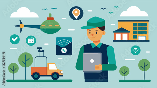 The digital system also allows for remote monitoring giving farmers peace of mind and the ability to respond quickly to any emergencies or irregularities.. Vector illustration