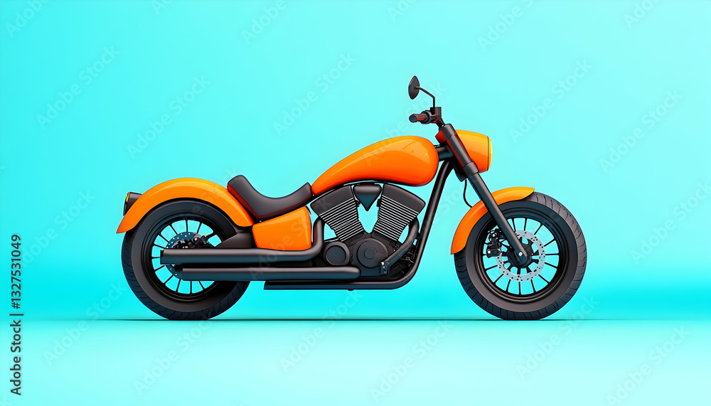 Fototapeta premium Orange motorcycle on a light blue background