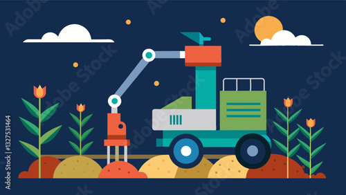 Thanks to its advanced technology the robotic picker can operate day and night maximizing the harvesting window and increasing overall productivity.. Vector illustration