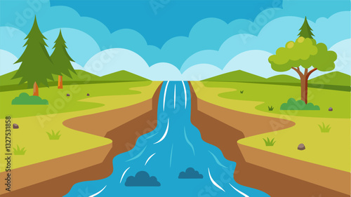 The nearby river usually a source of life for the field had now become its biggest threat overflowing and causing destruction in its wake.. Vector illustration