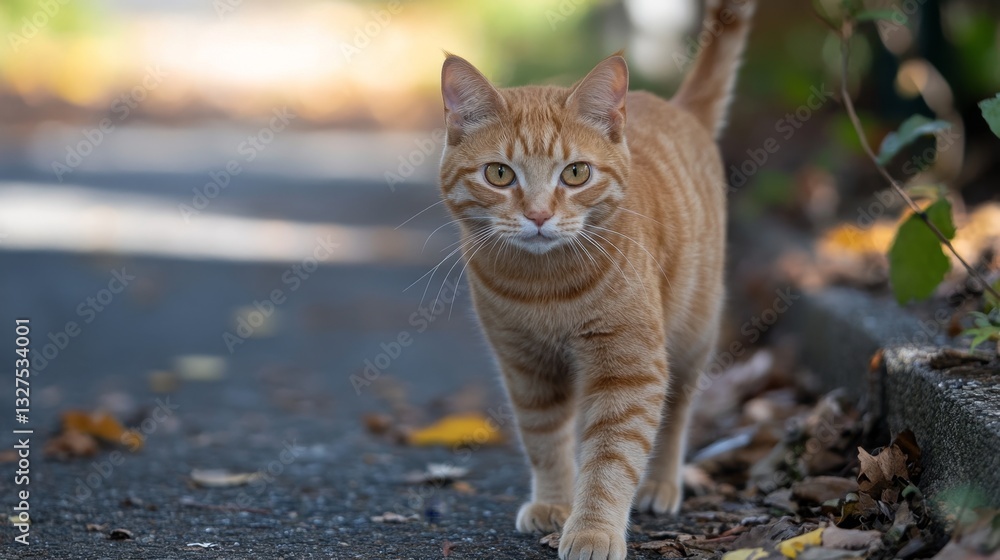 Obraz premium Ginger Cat Strolling on a City Path