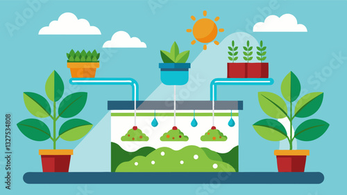 The use of hydroponic systems which eliminate soil and allow for precise control over nutrient levels for each plant.. Vector illustration