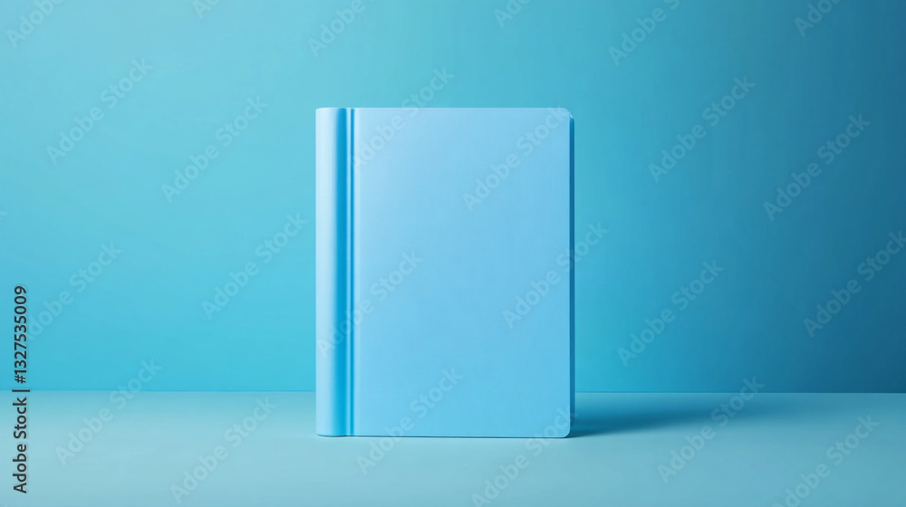 Blue Book on Blue Background: A Minimalist Study Book Standing, Top View of Book on the Table, Blank Novel Book Heard Cover for Mock Up Cut Out. Blue Book on Blue Background: A Minimalist Study Book Standing, Top View of Book on the Table, Blank Novel Book Heard Cover for Mock Up Cut Out.