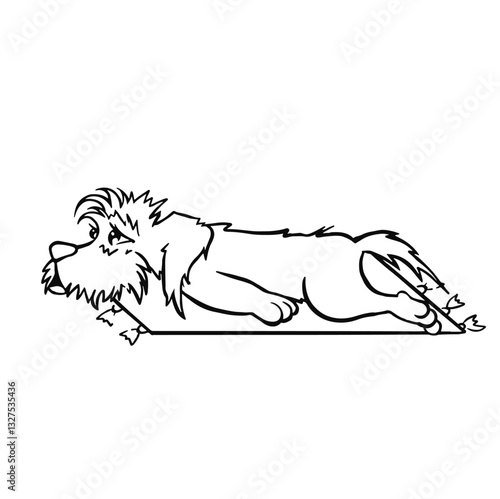 Dog lies on the rug tired, line coloring page vector