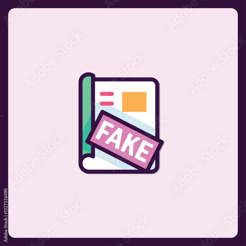 Illustrated Fake News Concept with Labeled Document Icon Symbolizing Deception