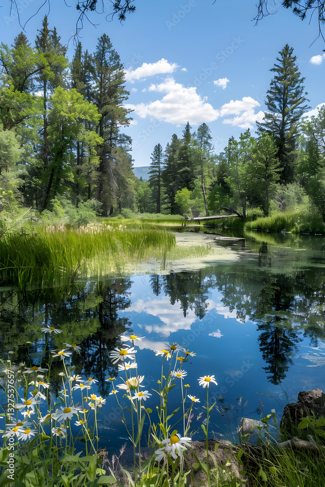 Serene Lake with Lush Greenery and Reflective Waters in a Tranquil Natural Setting Serene Lake with Lush Greenery and Reflective Waters in a Tranquil Natural Setting