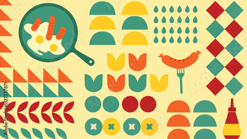 Vector hot dog, omelet and food category. Rich vector background. Use for restaurant wallpaper, web page background.