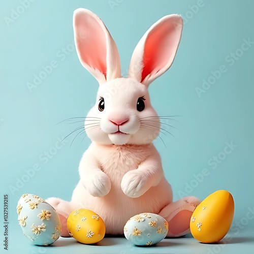 Playful Whispers: A Curious Bunny Amongst Colorful Easter Treasures