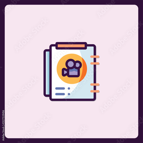 Stylized icon showcasing filmmaking or movie creation process with clipboard
