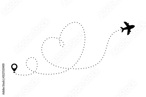 Airplane route. Tourism and travel. Travel from start point and dotted line tracing.
