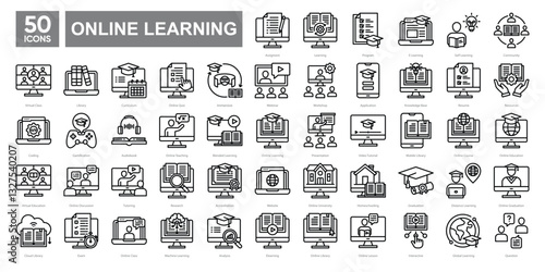 Online Learning icon set . Simple line icons collection. Vector illustration