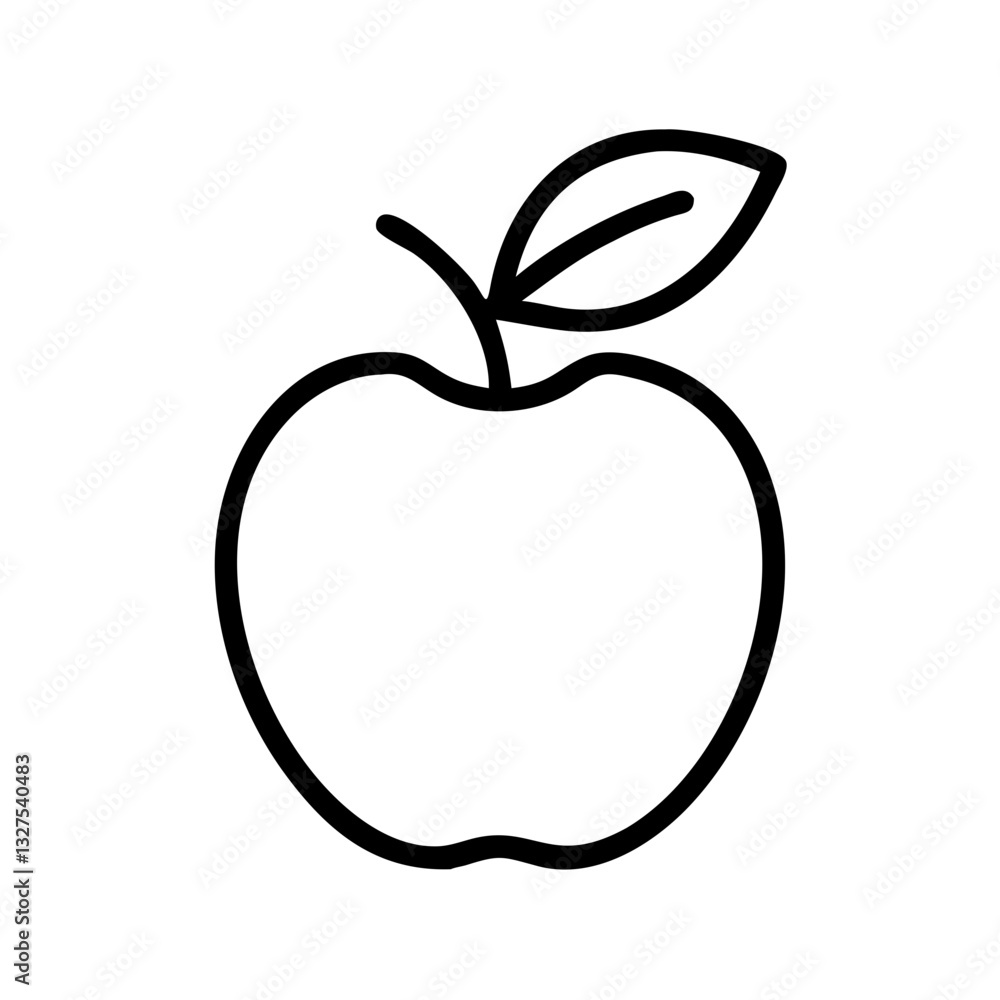 Vector icon of an apple with a leaf in simple outline style Vector icon of an apple with a leaf in simple outline style
