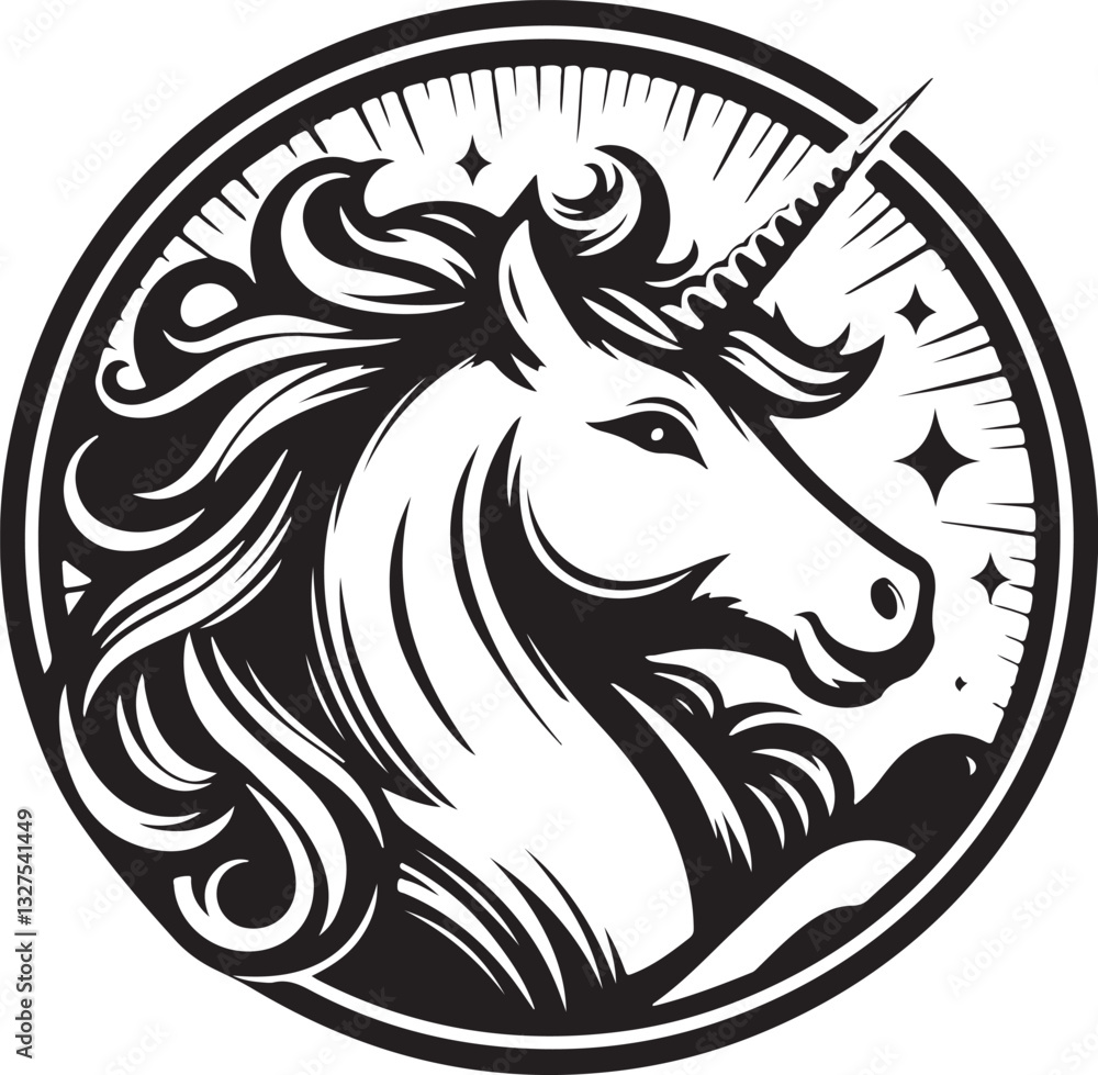 Fototapeta premium Cute Cartoon Unicorn Illustration Magical Pony with Rainbow Mane