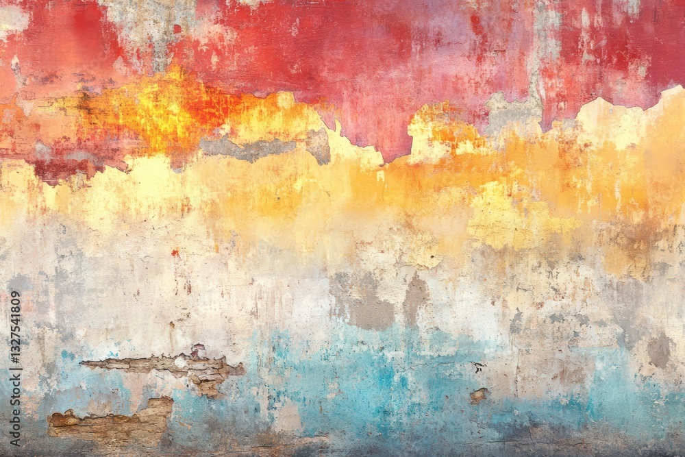 Obraz premium 美しい色彩のアート作品が特徴のテクスチャーのある壁面